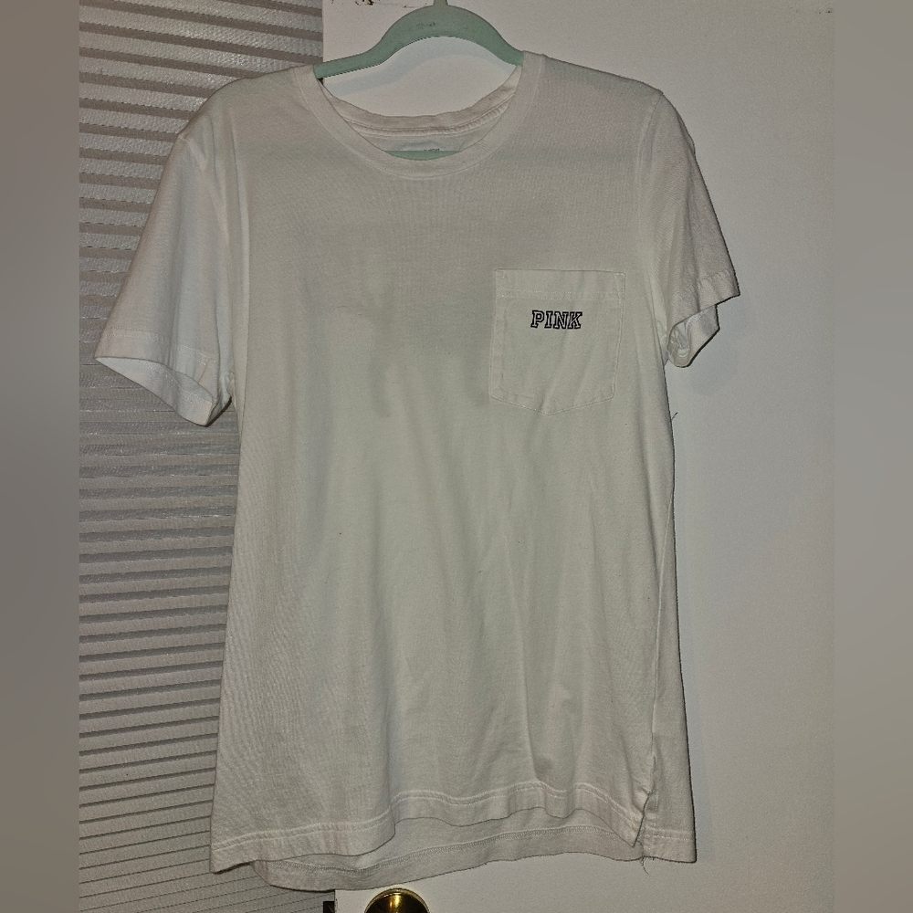 Victoria's Secret PINK Short Sleeve Campus Tee White W/Victoria'Black Dog Logo S